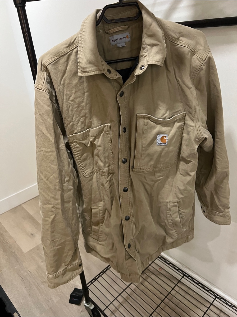 Carhartt Khaki Canvas Work Jacket with Logo Patch
